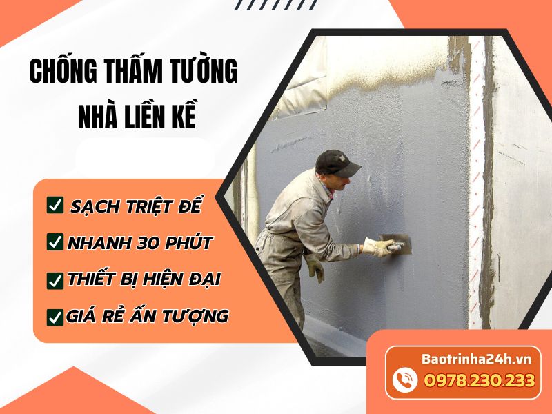 Chống thấm tường nhà liền kề giúp xử lý triệt để thấm giáp ranh giữa hai nhà